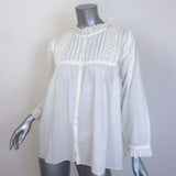 Nili Lotan Sarah Broderie Anglaise-Trim Blouse Cream Cotton Voile Size Medium