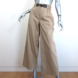 Maje Leather-Buckle Wide Leg Pants Beige Stretch Cotton Size 40