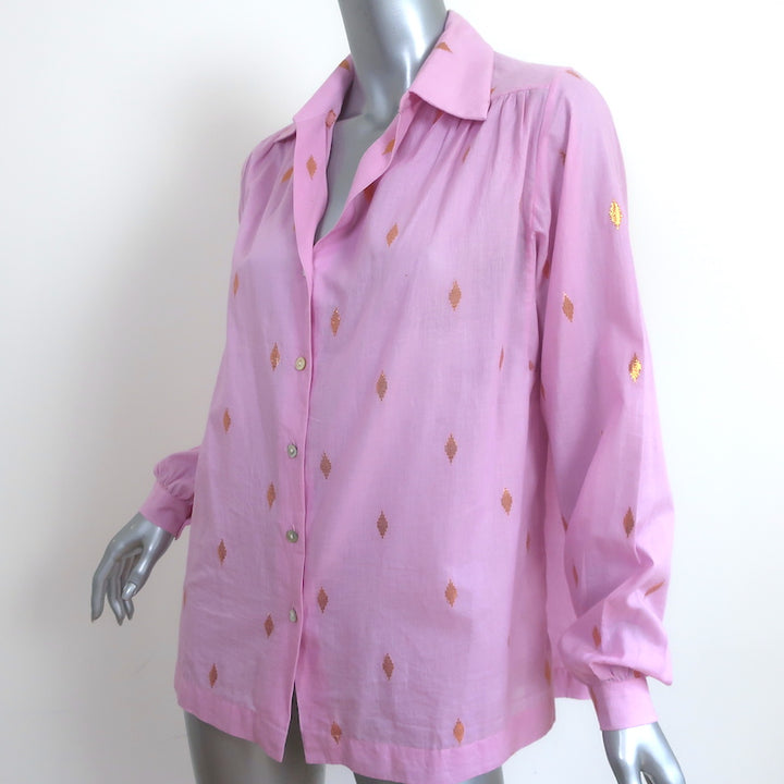 Alix of Bohemia Button Down Shirt Pink &amp; Gold Ikat Size Small Long Sleeve Top