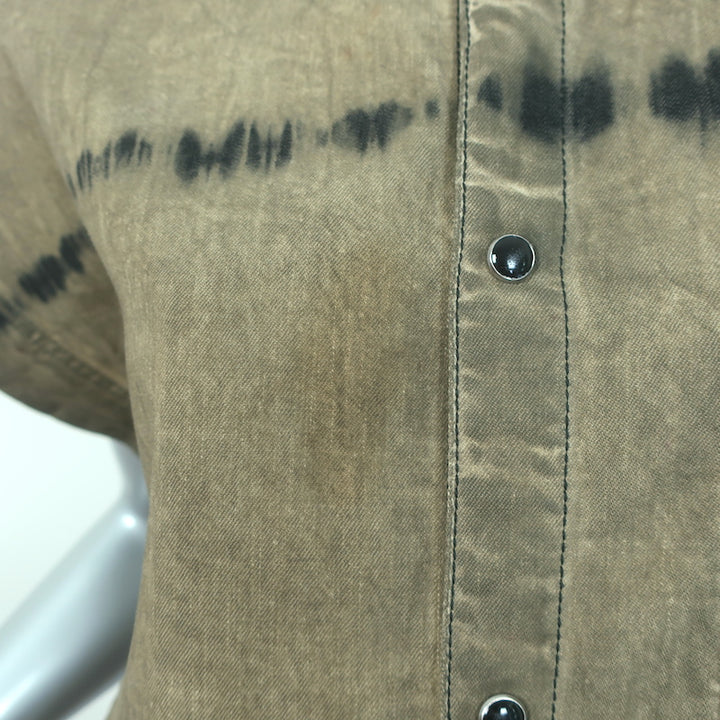 Christian Dior Tie Dye Snap Shirt Olive Cotton Size Small Short Sleeve Top