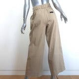 Maje Leather-Buckle Wide Leg Pants Beige Stretch Cotton Size 40