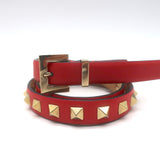 Valentino Rockstud Slim Belt Red Leather Gold Hardware Size Extra Small