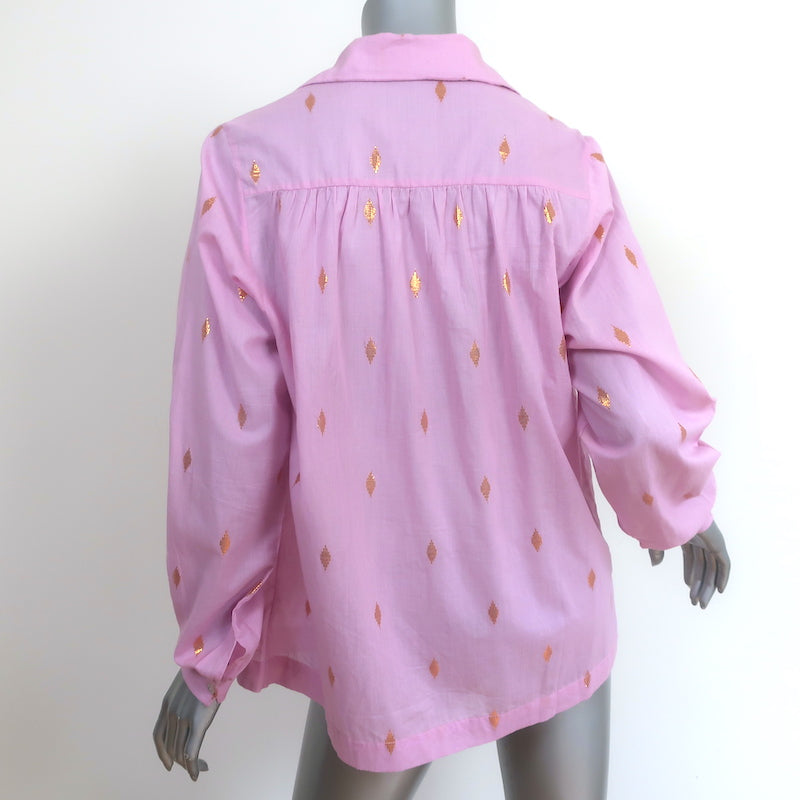 Alix of Bohemia Button Down Shirt Pink &amp; Gold Ikat Size Small Long Sleeve Top