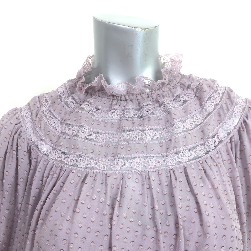 Zimmermann Blouse Lavender Lace-Trimmed Silk-Blend Swiss Dot Size 0