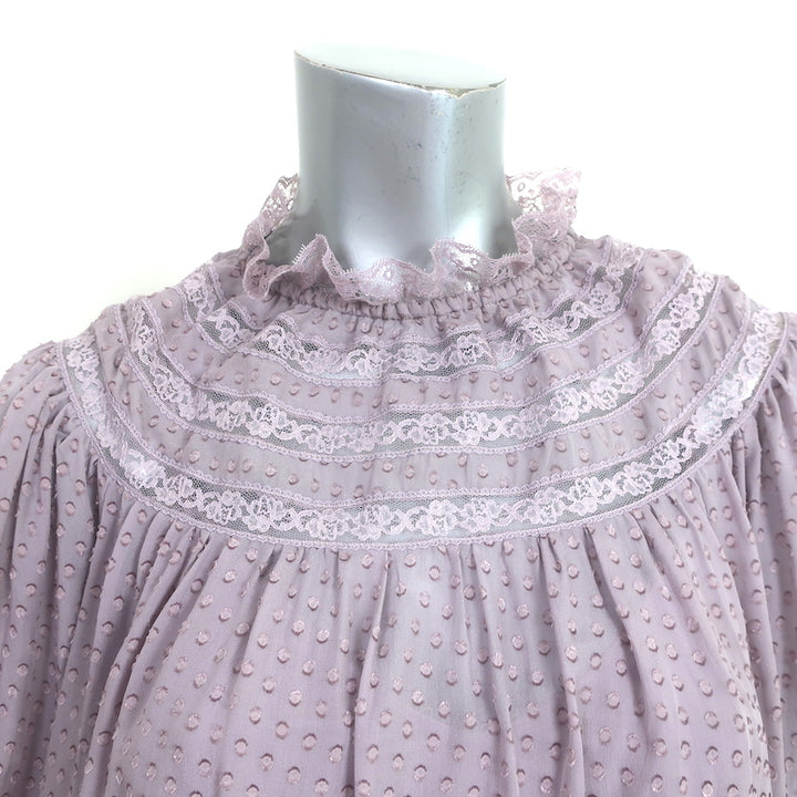 Zimmermann Blouse Lavender Lace-Trimmed Silk-Blend Swiss Dot Size 0