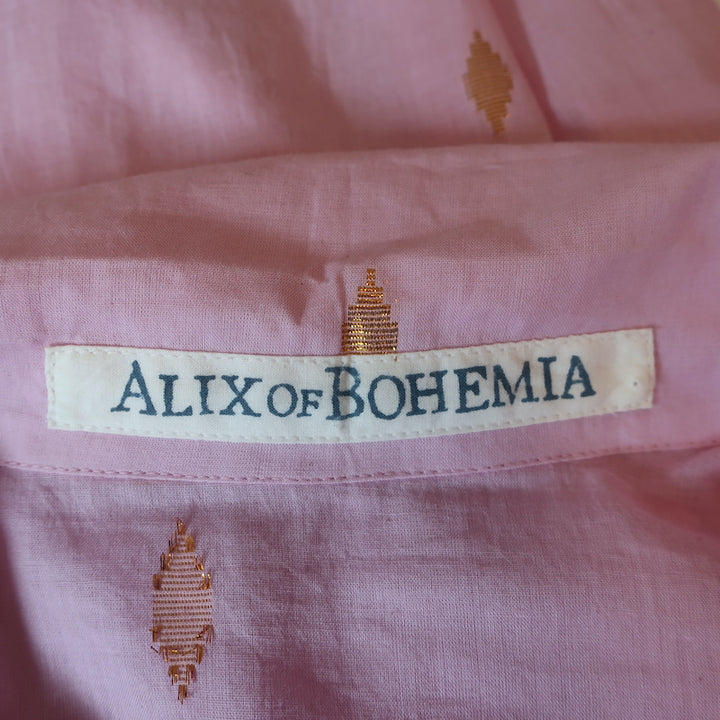 Alix of Bohemia Button Down Shirt Pink &amp; Gold Ikat Size Small Long Sleeve Top