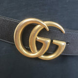 Gucci GG Marmont Wide Belt Black Textured Leather Gold Buckle Size 80 US 32
