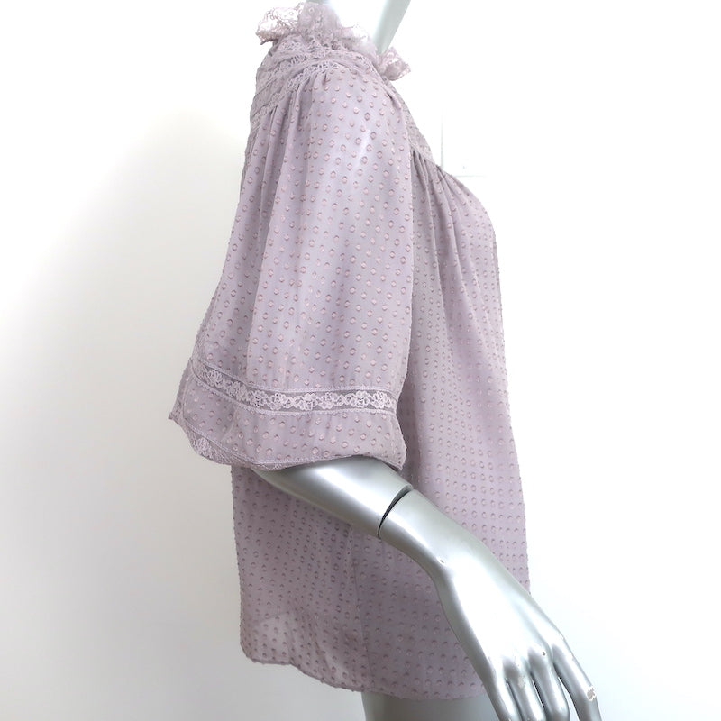 Zimmermann Blouse Lavender Lace-Trimmed Silk-Blend Swiss Dot Size 0