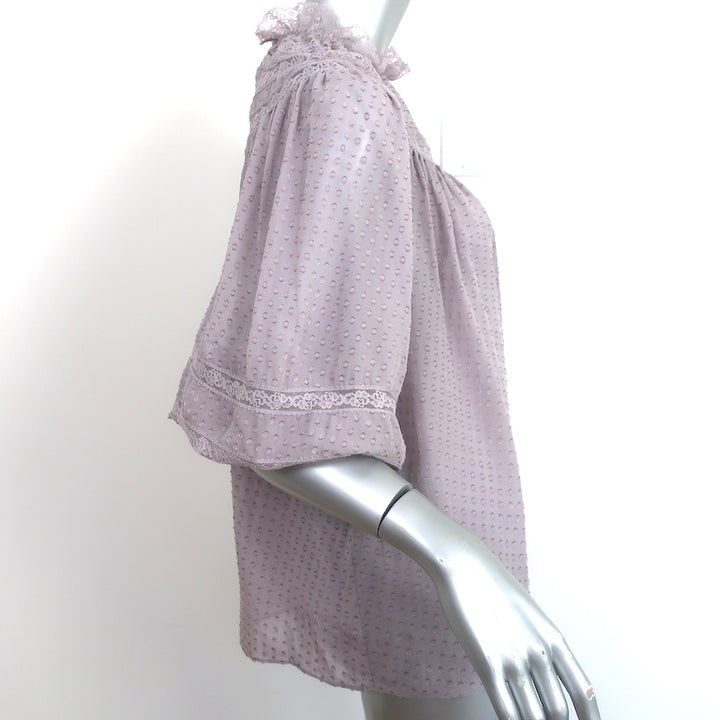 Zimmermann Blouse Lavender Lace-Trimmed Silk-Blend Swiss Dot Size 0