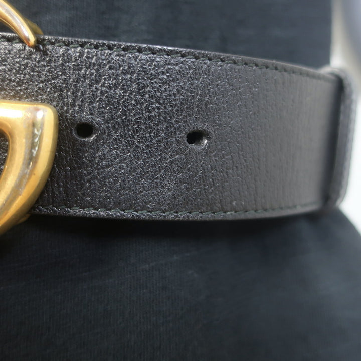 Gucci GG Marmont Wide Belt Black Textured Leather Gold Buckle Size 80 US 32