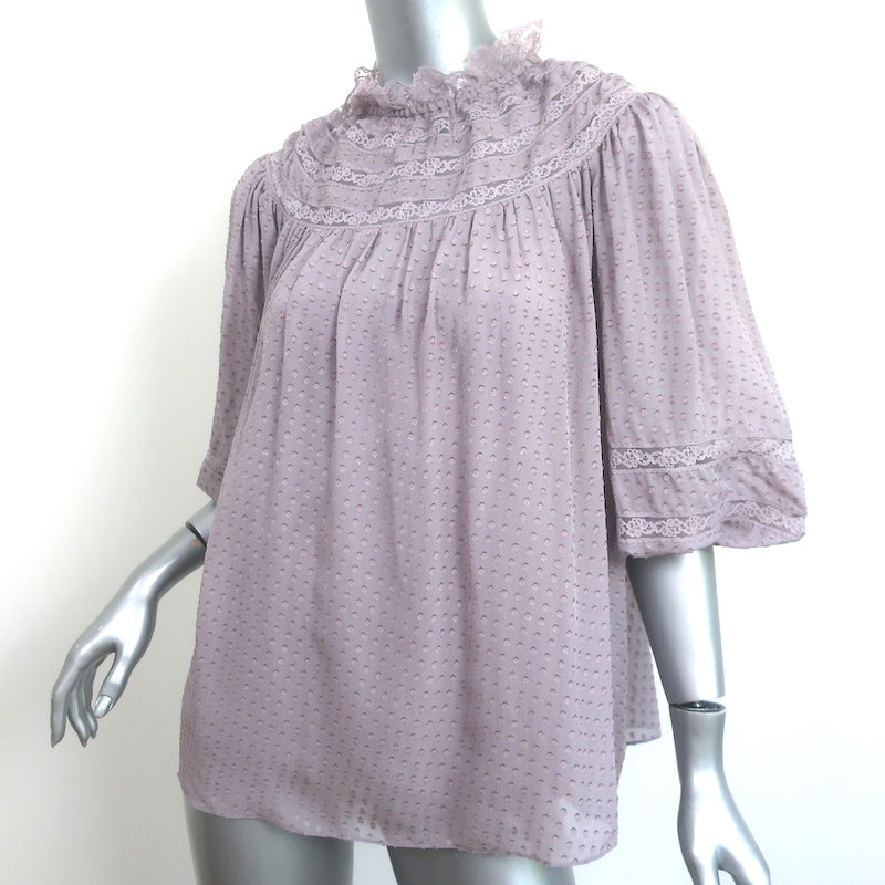 Zimmermann Blouse Lavender Lace-Trimmed Silk-Blend Swiss Dot Size 0