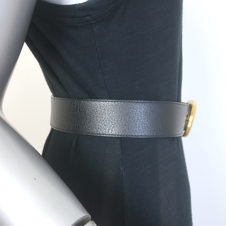 Gucci GG Marmont Wide Belt Black Textured Leather Gold Buckle Size 80 US 32