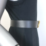 Gucci GG Marmont Wide Belt Black Textured Leather Gold Buckle Size 80 US 32