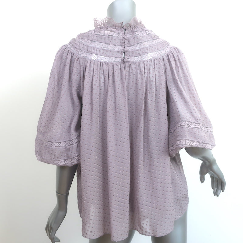 Zimmermann Blouse Lavender Lace-Trimmed Silk-Blend Swiss Dot Size 0