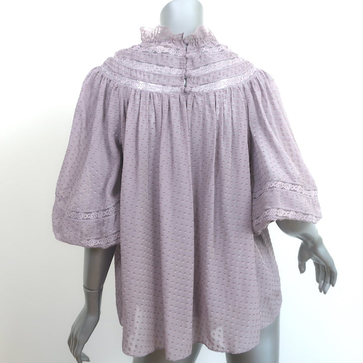 Zimmermann Blouse Lavender Lace-Trimmed Silk-Blend Swiss Dot Size 0