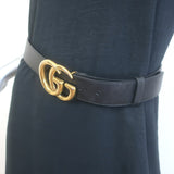 Gucci GG Marmont Wide Belt Black Textured Leather Gold Buckle Size 80 US 32