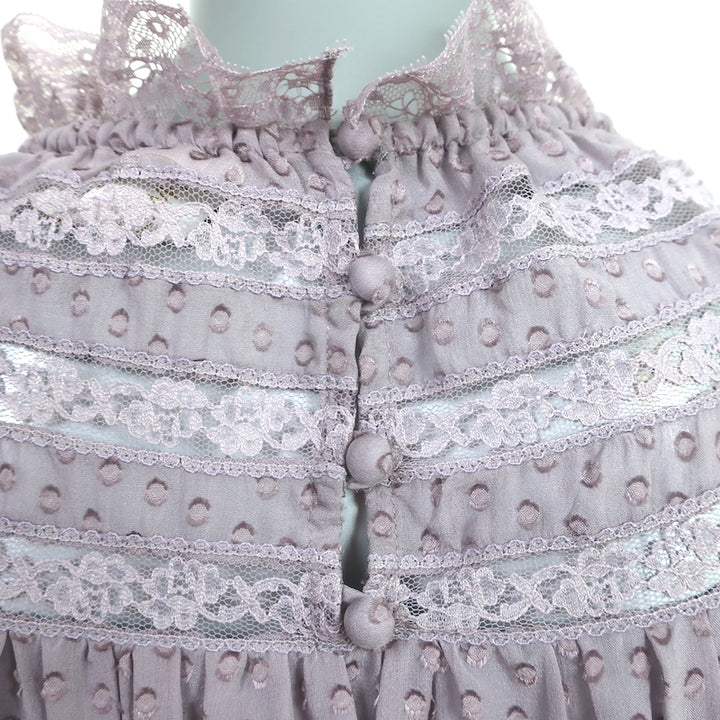 Zimmermann Blouse Lavender Lace-Trimmed Silk-Blend Swiss Dot Size 0