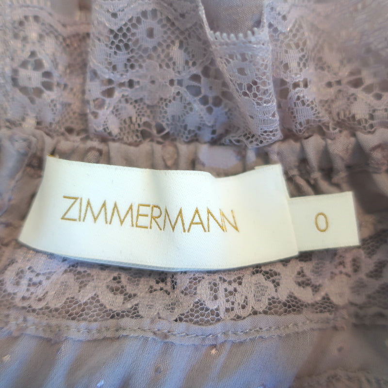 Zimmermann Blouse Lavender Lace-Trimmed Silk-Blend Swiss Dot Size 0