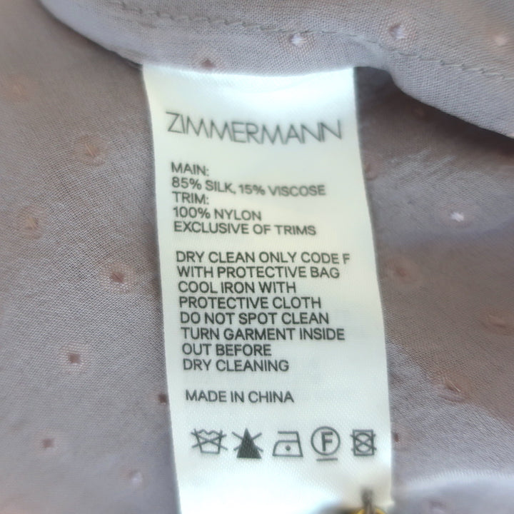 Zimmermann Blouse Lavender Lace-Trimmed Silk-Blend Swiss Dot Size 0