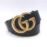 Gucci GG Marmont Wide Belt Black Textured Leather Gold Buckle Size 80 US 32