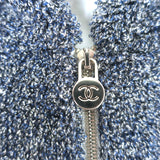 Chanel Interlocking CC Metallic Terry Zip-Up Hoodie Blue/Silver Size 40
