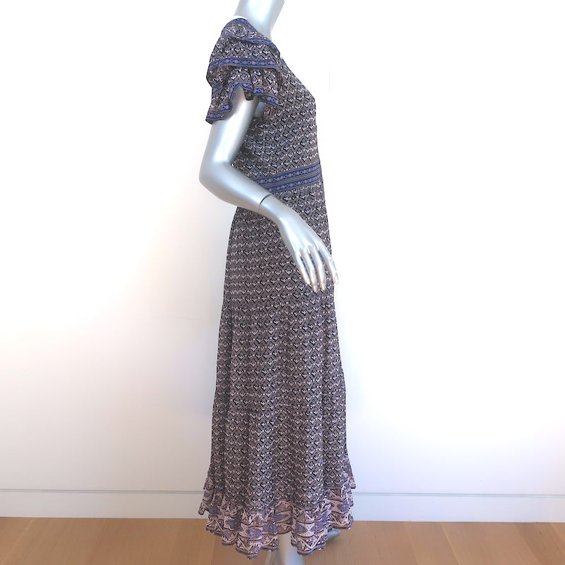 Ulla Johnson Button-Front Midi Dress Ambra Navy Printed Silk Size 8 NEW