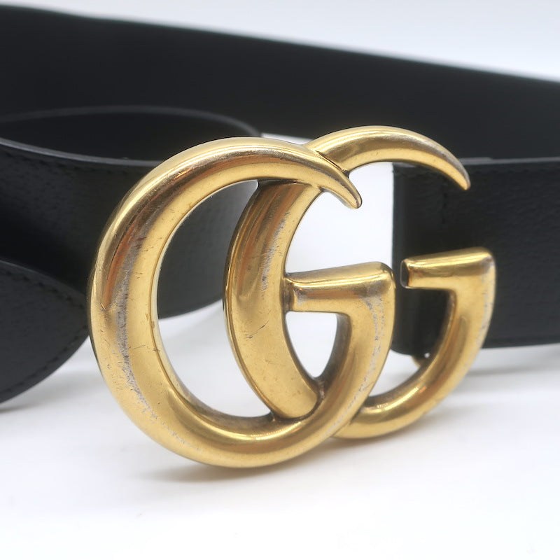 Gucci GG Marmont Wide Belt Black Textured Leather Gold Buckle Size 80 US 32