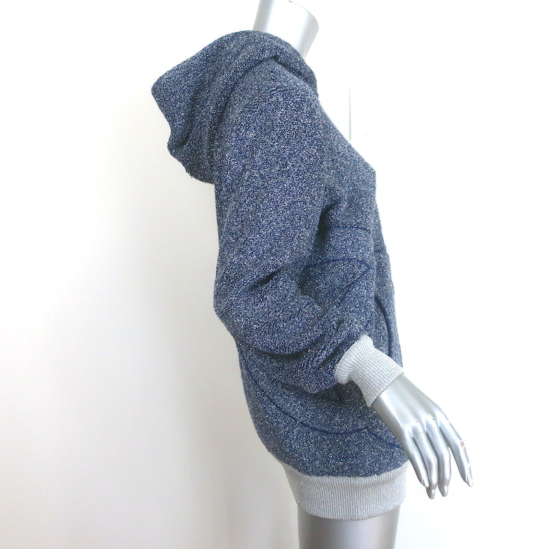 Chanel Interlocking CC Metallic Terry Zip-Up Hoodie Blue/Silver Size 40