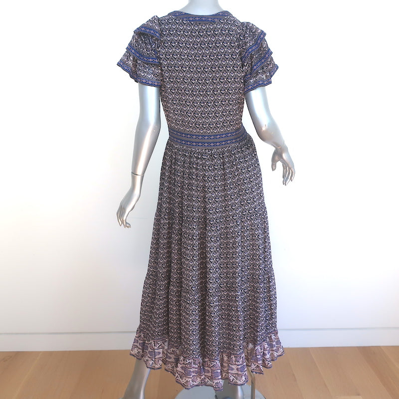 Ulla Johnson Button-Front Midi Dress Ambra Navy Printed Silk Size 8 NEW
