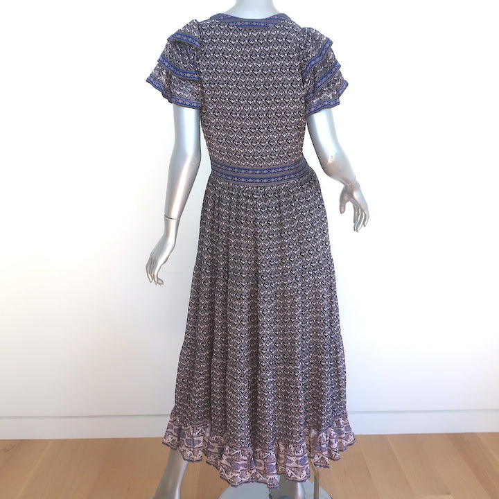 Ulla Johnson Button-Front Midi Dress Ambra Navy Printed Silk Size 8 NEW