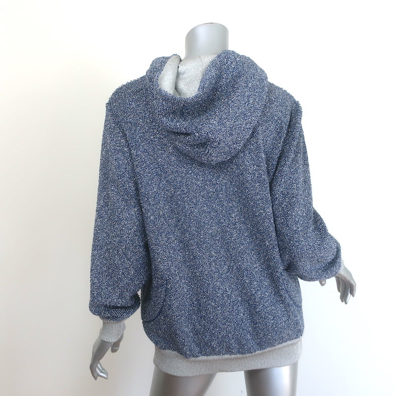 Chanel Interlocking CC Metallic Terry Zip-Up Hoodie Blue/Silver Size 40