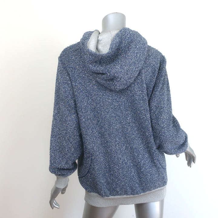 Chanel Interlocking CC Metallic Terry Zip-Up Hoodie Blue/Silver Size 40