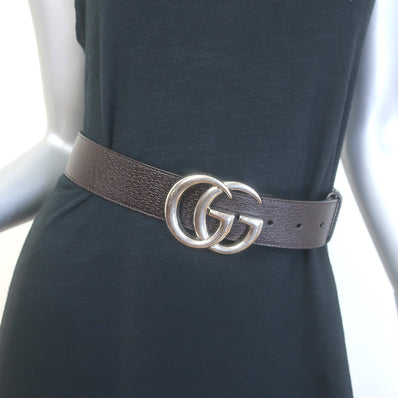 Gucci GG Marmont Wide Belt Dark Brown Leather Silver Buckle Size 80 US 32