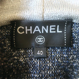 Chanel Interlocking CC Metallic Terry Zip-Up Hoodie Blue/Silver Size 40