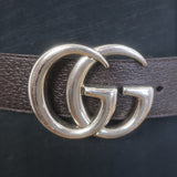 Gucci GG Marmont Wide Belt Dark Brown Leather Silver Buckle Size 80 US 32