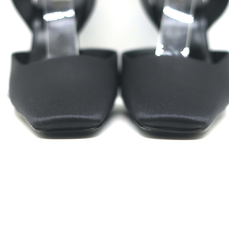 Saint Laurent Fanny Crystal-Buckle Pumps Black Satin Size 39 Ankle Strap Heels
