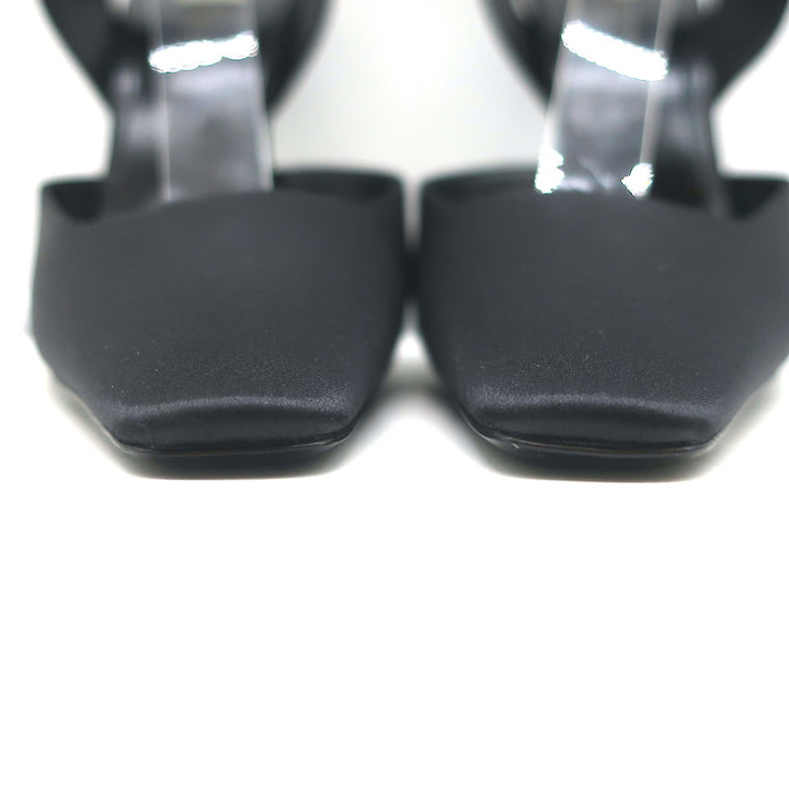 Saint Laurent Fanny Crystal-Buckle Pumps Black Satin Size 39 Ankle Strap Heels