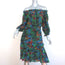 SALONI Off the Shoulder Dress Grace Green Floral Print Silk Size US 10 NEW