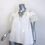 Ulla Johnson Elsie Crochet Lace-Sleeve Tassel Tie Blouse Cream Cotton Size 6