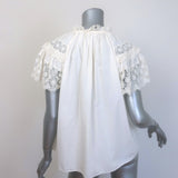 Ulla Johnson Elsie Crochet Lace-Sleeve Tassel Tie Blouse Cream Cotton Size 6