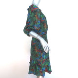 SALONI Off the Shoulder Dress Grace Green Floral Print Silk Size US 10 NEW