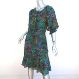 SALONI Off the Shoulder Dress Grace Green Floral Print Silk Size US 10 NEW