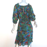 SALONI Off the Shoulder Dress Grace Green Floral Print Silk Size US 10 NEW
