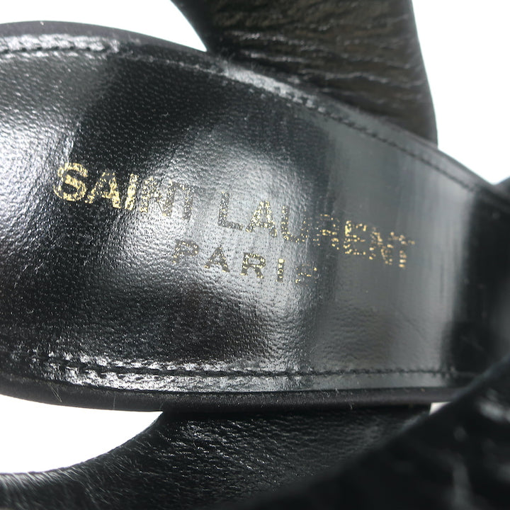 Saint Laurent Fanny Crystal-Buckle Pumps Black Satin Size 39 Ankle Strap Heels