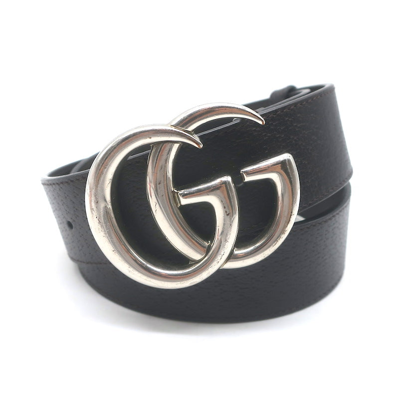 Gucci GG Marmont Wide Belt Dark Brown Leather Silver Buckle Size 80 US 32