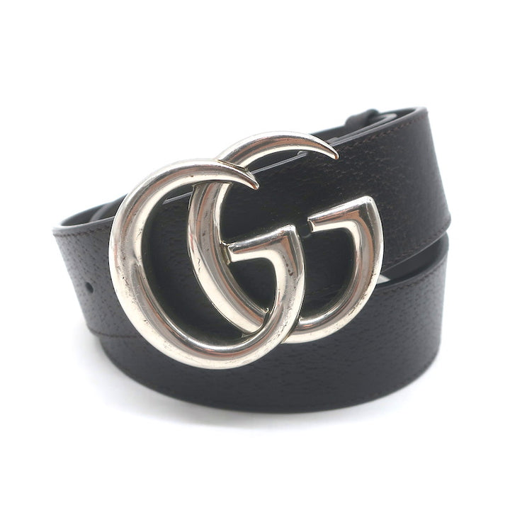 Gucci GG Marmont Wide Belt Dark Brown Leather Silver Buckle Size 80 US 32