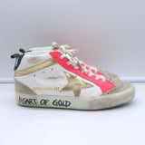 Golden Goose Heart of Gold Mid Star Sneakers White & Pink Leather Size 35