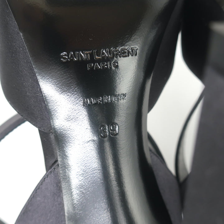 Saint Laurent Fanny Crystal-Buckle Pumps Black Satin Size 39 Ankle Strap Heels