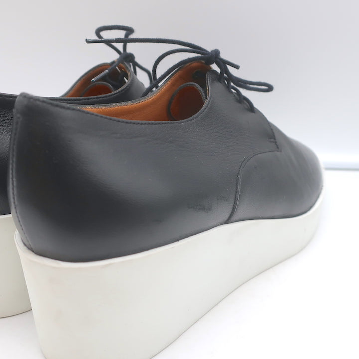 Robert Clergerie Lindsey Platform Wedge Oxfords Black Leather Size 41