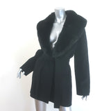 Maje Galaxyon Faux Fur Collar Coat Black Wool-Blend Size 40 NEW